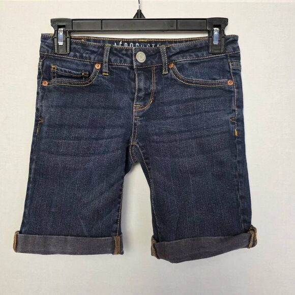 Aeropostale Bermuda Dark Wash Jean Shorts Sz 0 - Picture 1 of 6